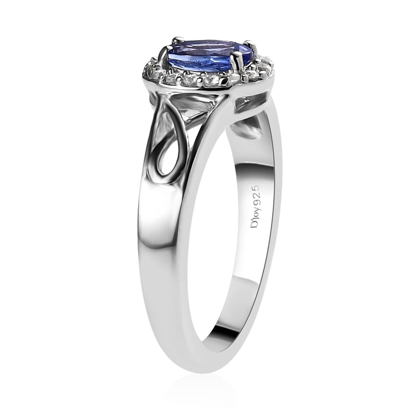 Tanzanite and White Zircon Ring (Size 6.0) and Pendant Necklace 20 Inches in Platinum Over Sterling Silver 1.15 ctw