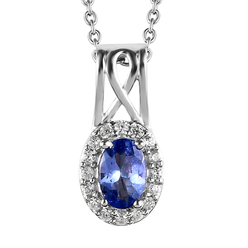 Tanzanite and White Zircon Ring (Size 6.0) and Pendant Necklace 20 Inches in Platinum Over Sterling Silver 1.15 ctw