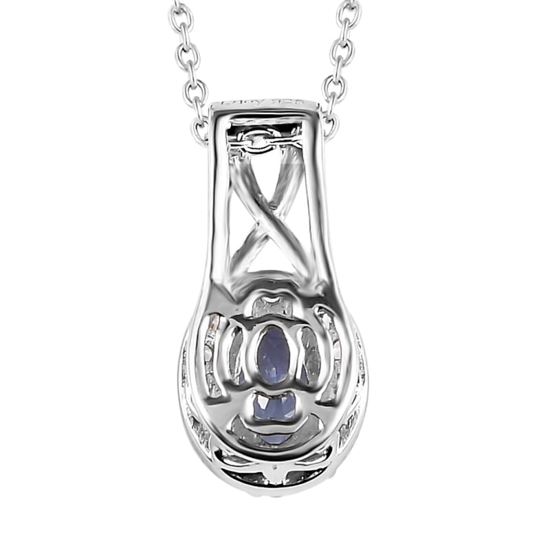 Tanzanite and White Zircon Ring (Size 6.0) and Pendant Necklace 20 Inches in Platinum Over Sterling Silver 1.15 ctw