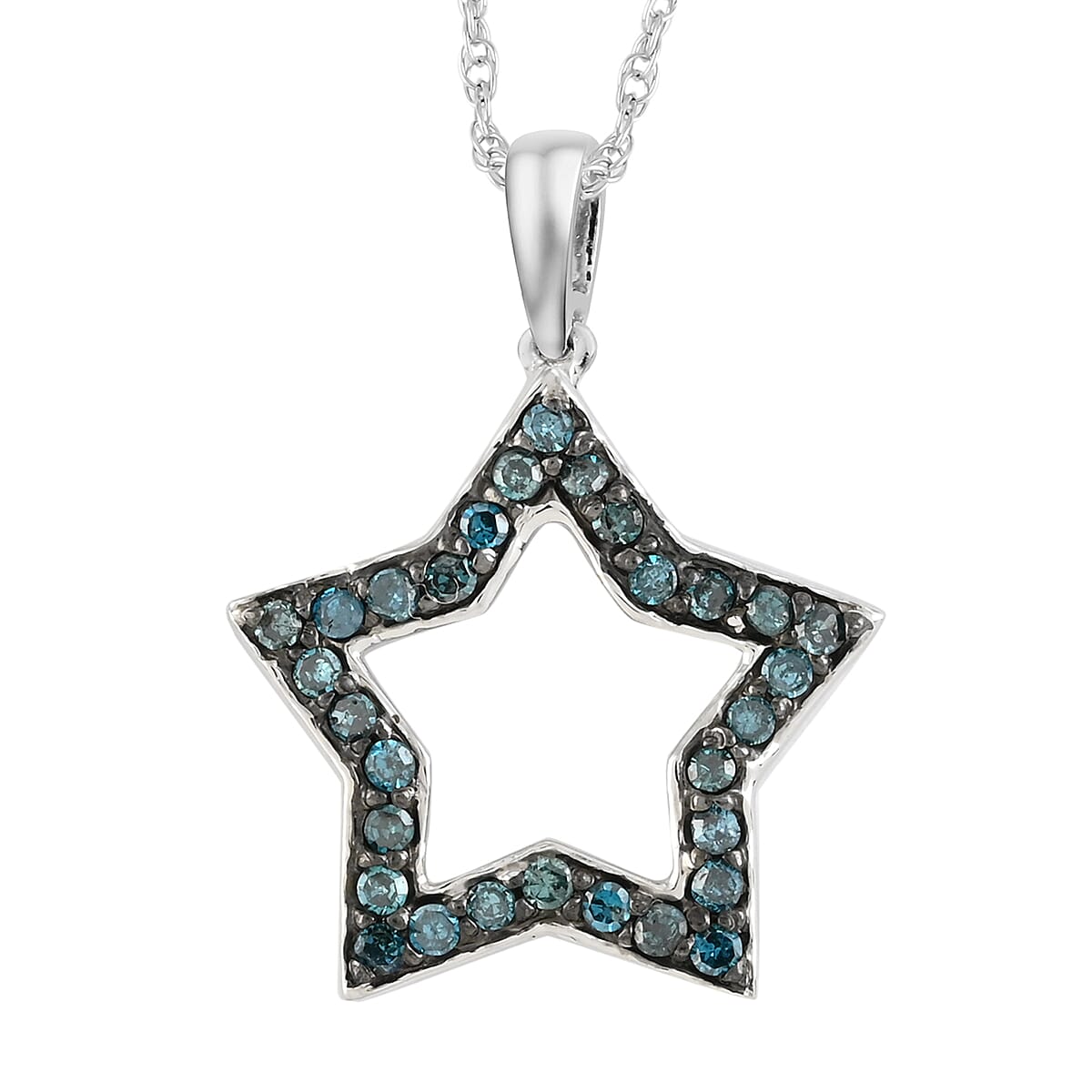 Blue Diamond Star Pendant Necklace 18 Inches in Platinum Over Sterling Silver 0.40 ctw