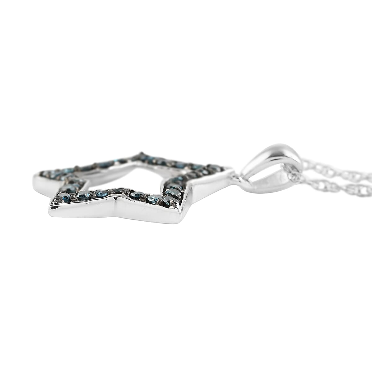 Blue Diamond Star Pendant Necklace 18 Inches in Platinum Over Sterling Silver 0.40 ctw