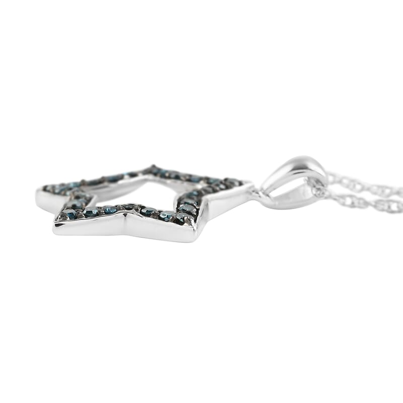 Blue Diamond Star Pendant Necklace 18 Inches in Platinum Over Sterling Silver 0.40 ctw