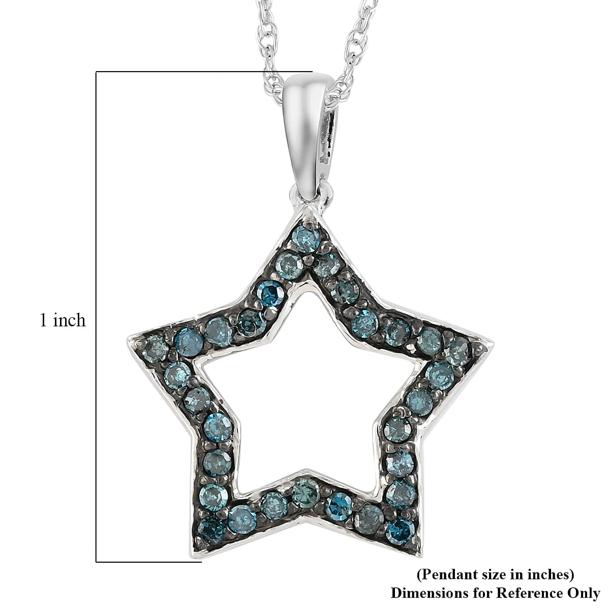 Blue Diamond Star Pendant Necklace 18 Inches in Platinum Over Sterling Silver 0.40 ctw