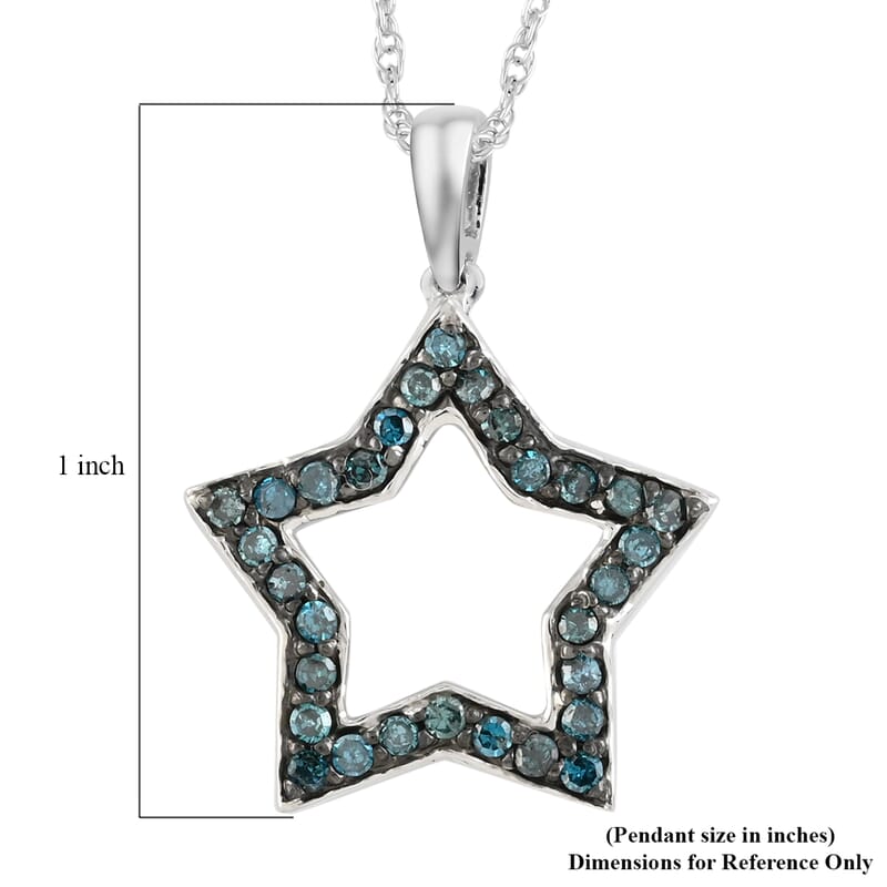 Blue Diamond Star Pendant Necklace 18 Inches in Platinum Over Sterling Silver 0.40 ctw