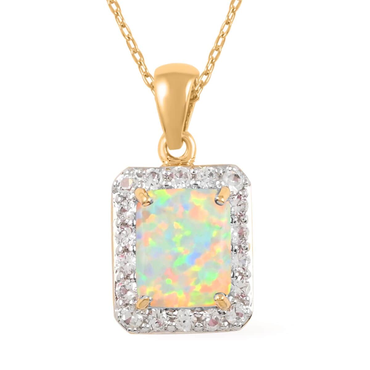 Lab Created Opal, White Zircon Pendant Necklace (18 Inches) in Sterling Silver 3.60 ctw image number 0