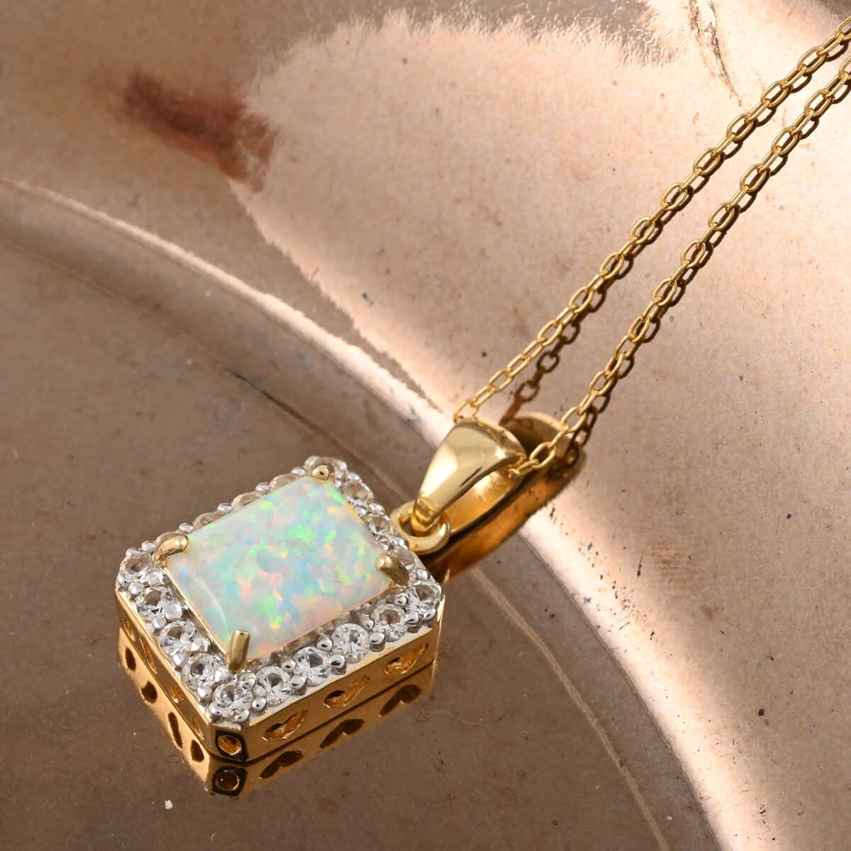 Lab Created Opal, White Zircon Pendant Necklace (18 Inches) in Sterling Silver 3.60 ctw image number 1