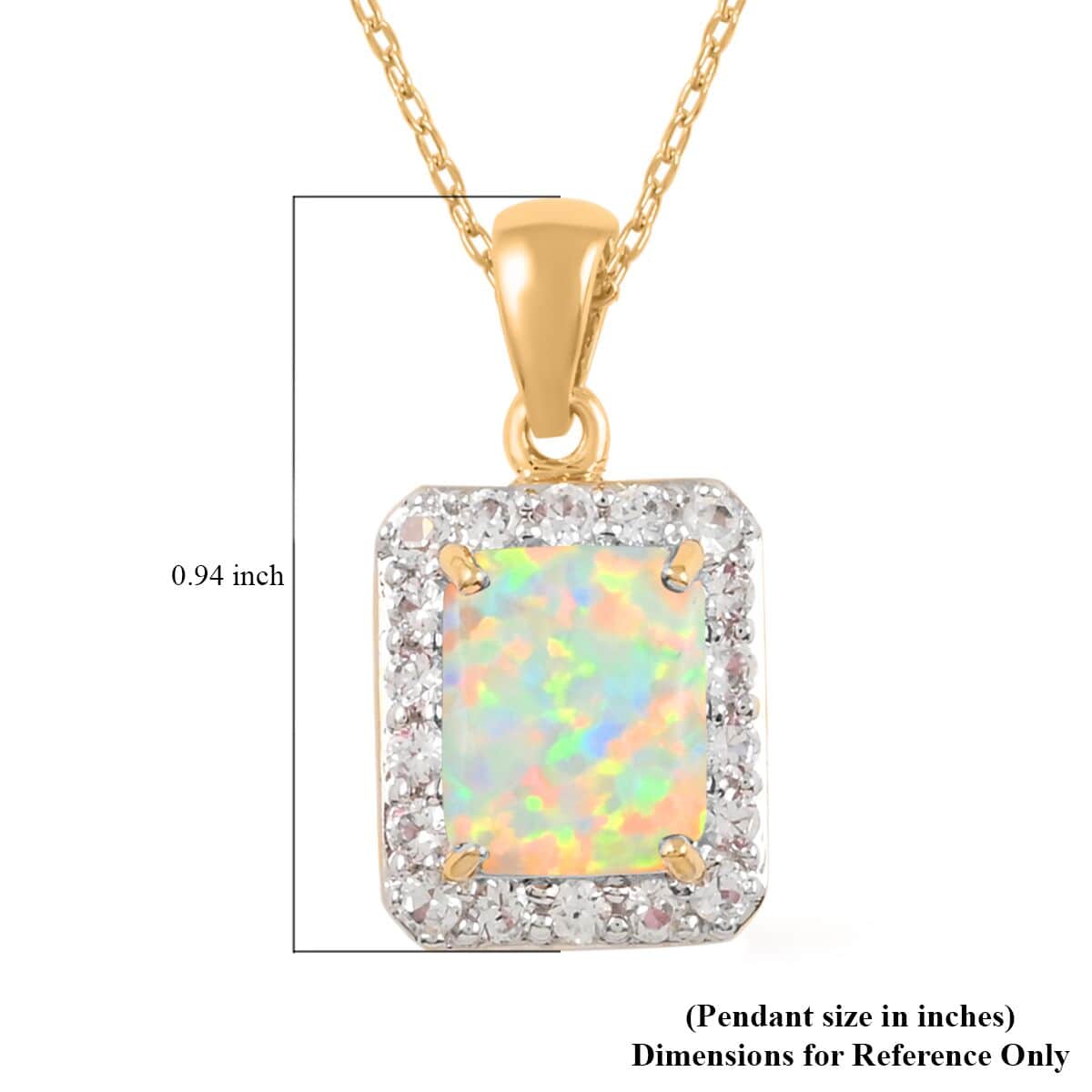 Lab Created Opal, White Zircon Pendant Necklace (18 Inches) in Sterling Silver 3.60 ctw image number 5