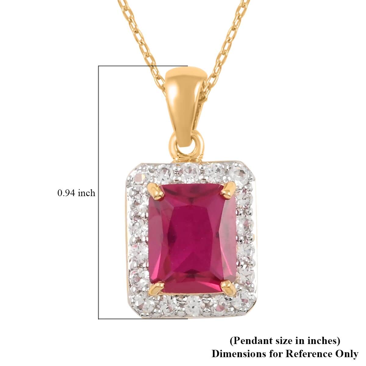 Lab Created Ruby and White Zircon Pendant Necklace 18 Inches in 14K YG Over Sterling Silver 3.60 ctw image number 5