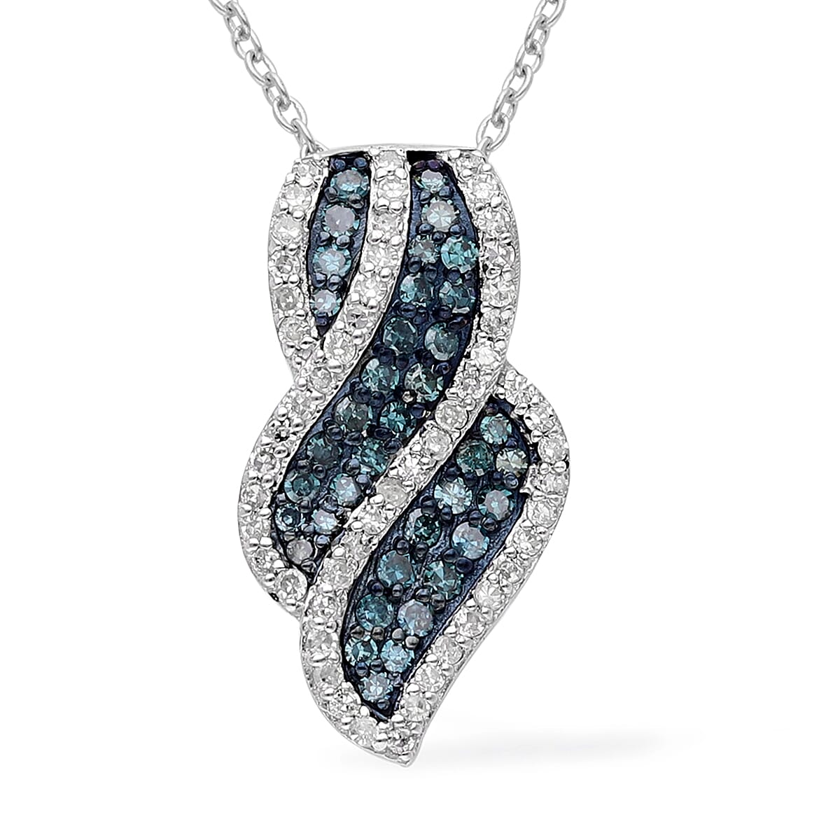 Venice Blue Diamond I1-I2 and Diamond Pendant Necklace 18 Inches in Platinum Over Sterling Silver 0.50 ctw image number 0