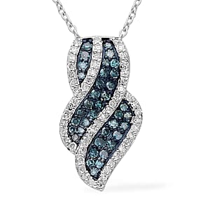 Venice Blue Diamond I1-I2 and Diamond Pendant Necklace 18 Inches in Platinum Over Sterling Silver 0.50 ctw