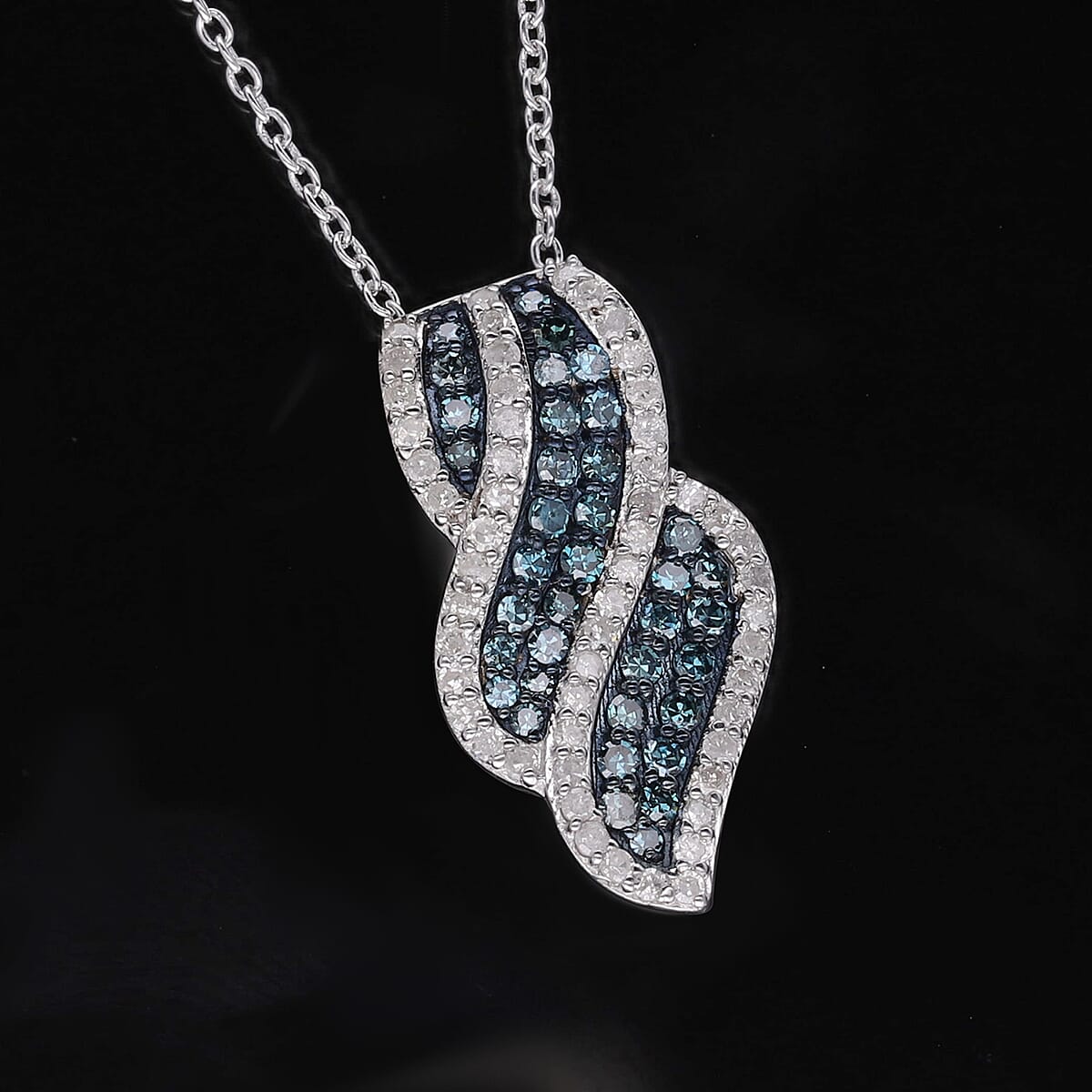 Venice Blue Diamond I1-I2 and Diamond Pendant Necklace 18 Inches in Platinum Over Sterling Silver 0.50 ctw image number 1