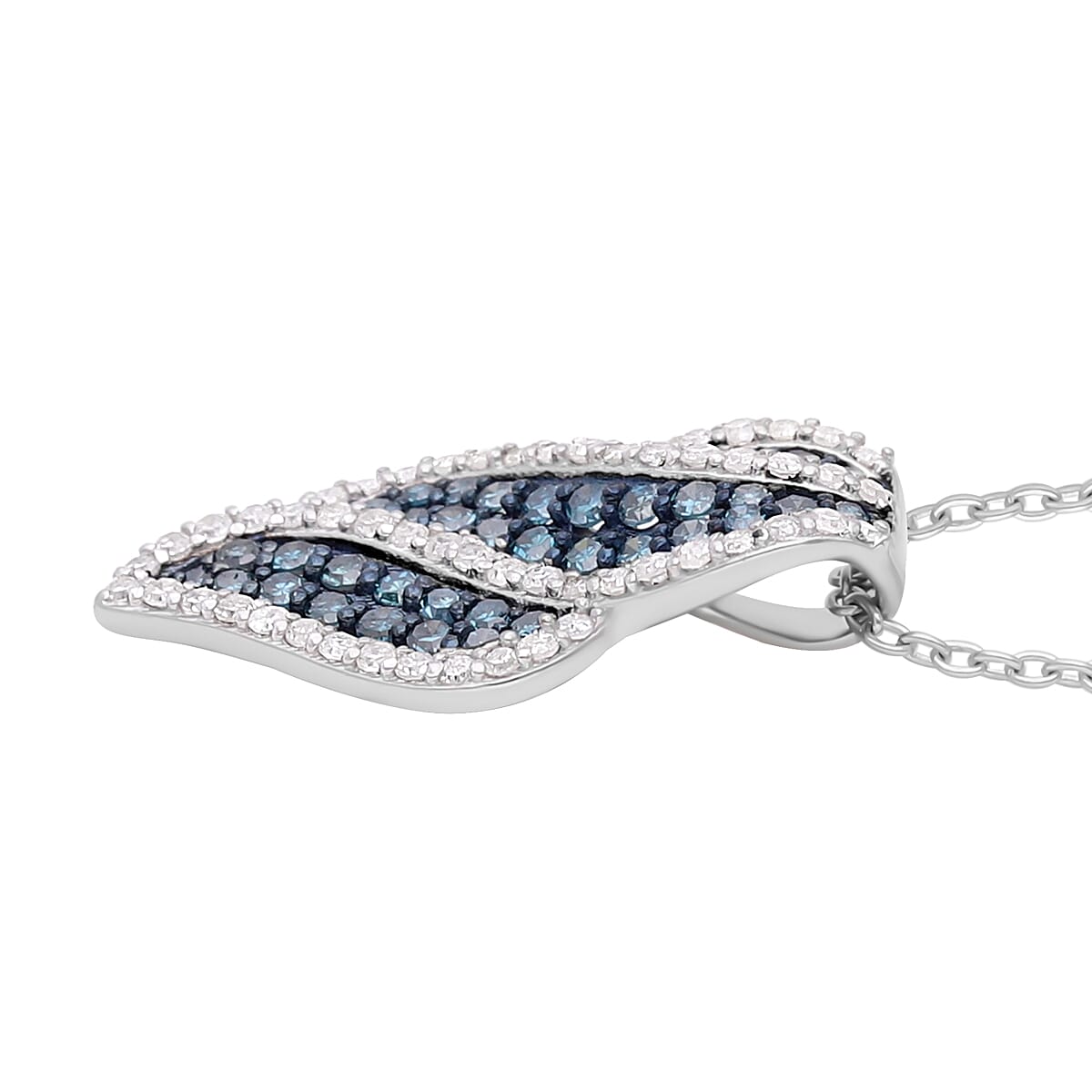 Venice Blue Diamond I1-I2 and Diamond Pendant Necklace 18 Inches in Platinum Over Sterling Silver 0.50 ctw image number 3