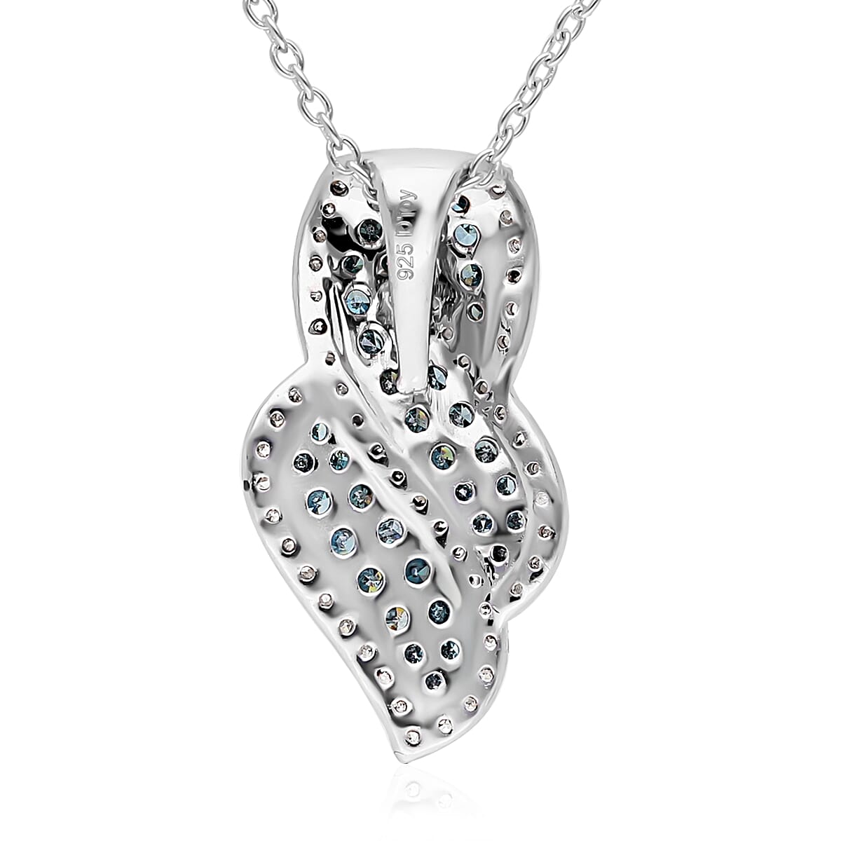 Venice Blue Diamond I1-I2 and Diamond Pendant Necklace 18 Inches in Platinum Over Sterling Silver 0.50 ctw