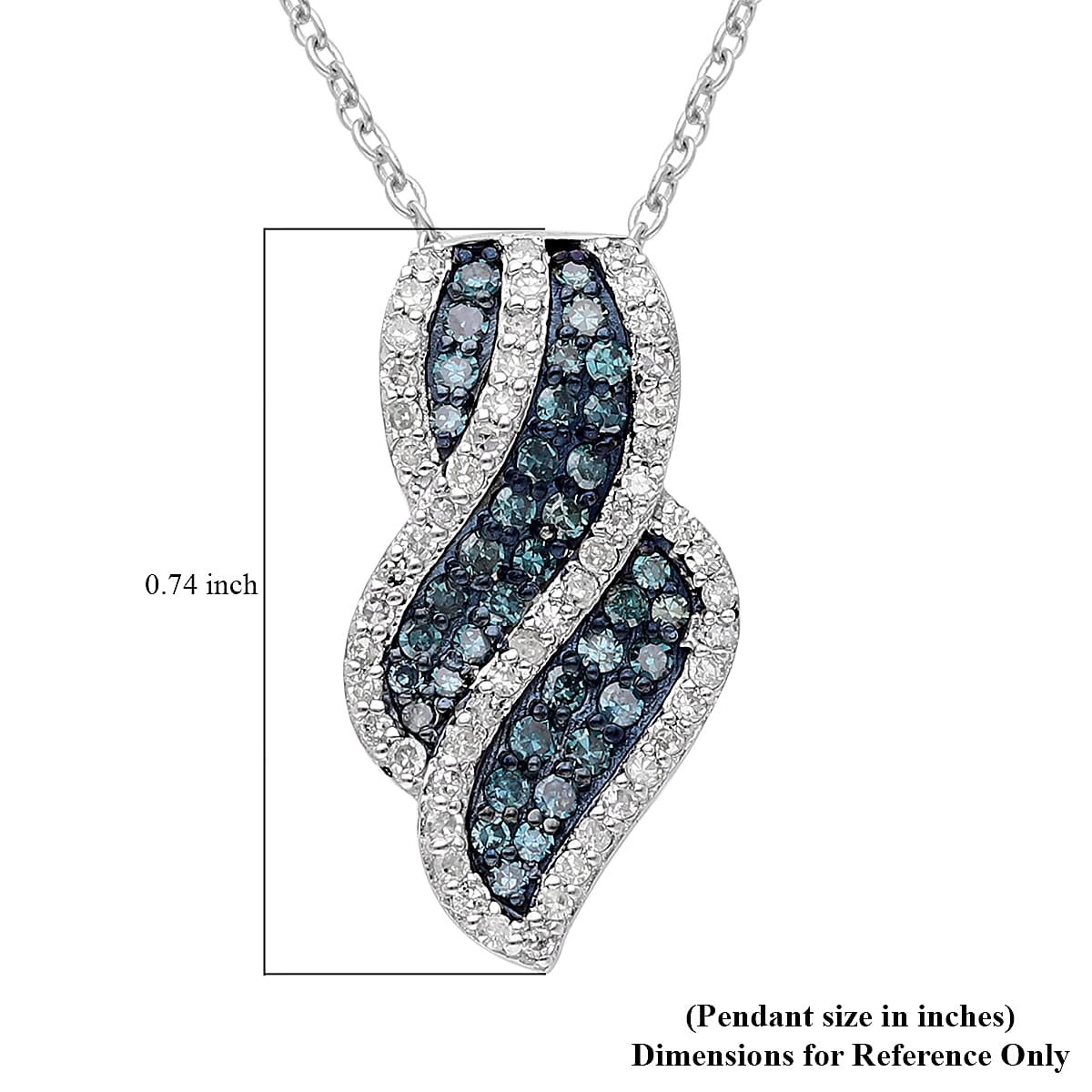 Venice Blue Diamond I1-I2 and Diamond Pendant Necklace 18 Inches in Platinum Over Sterling Silver 0.50 ctw
