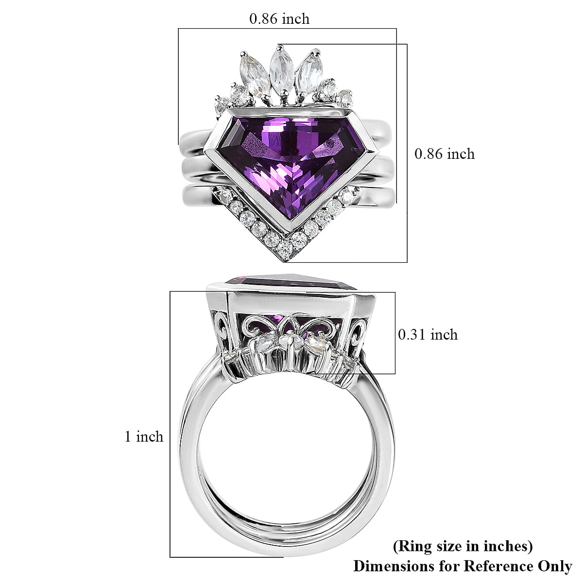 Lab Grown Color Change Sapphire and White Zircon Set of 3 Stackable Ring in Platinum Over Sterling Silver (Size 5.0) 7.25 ctw