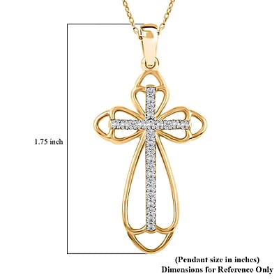 Diamond Cross Pendant Necklace, Vermeil YG Over Sterling Silver Pendant Necklace, Silver Cross Necklace, 18 Inch Pendant Necklace 0.10 ctw