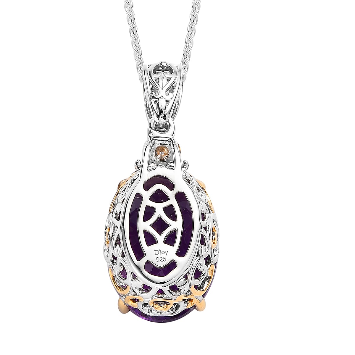 Premium Moroccan Amethyst and Moissanite Pendant Necklace 20 Inches in Vermeil Yellow Gold and Platinum Over Sterling Silver 9.15 ctw image number 4