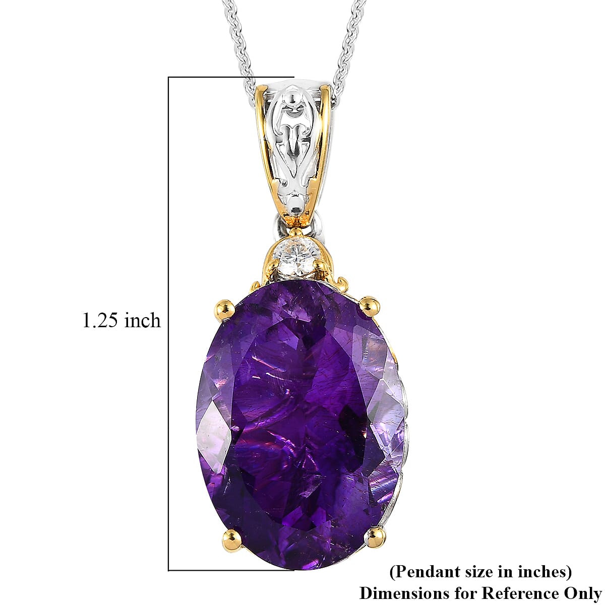 Premium Moroccan Amethyst and Moissanite Pendant Necklace 20 Inches in Vermeil Yellow Gold and Platinum Over Sterling Silver 9.15 ctw image number 6