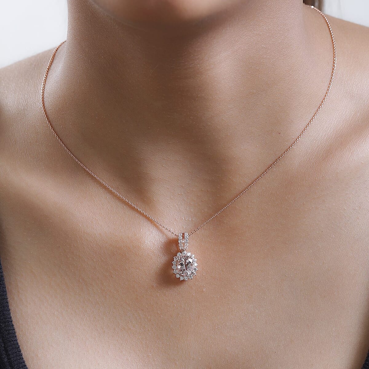 Pink Morganite and Multi Gemstone Floral Pendant Necklace 20 Inches in Vermeil Rose Gold Over Sterling Silver 1.85 ctw image number 2