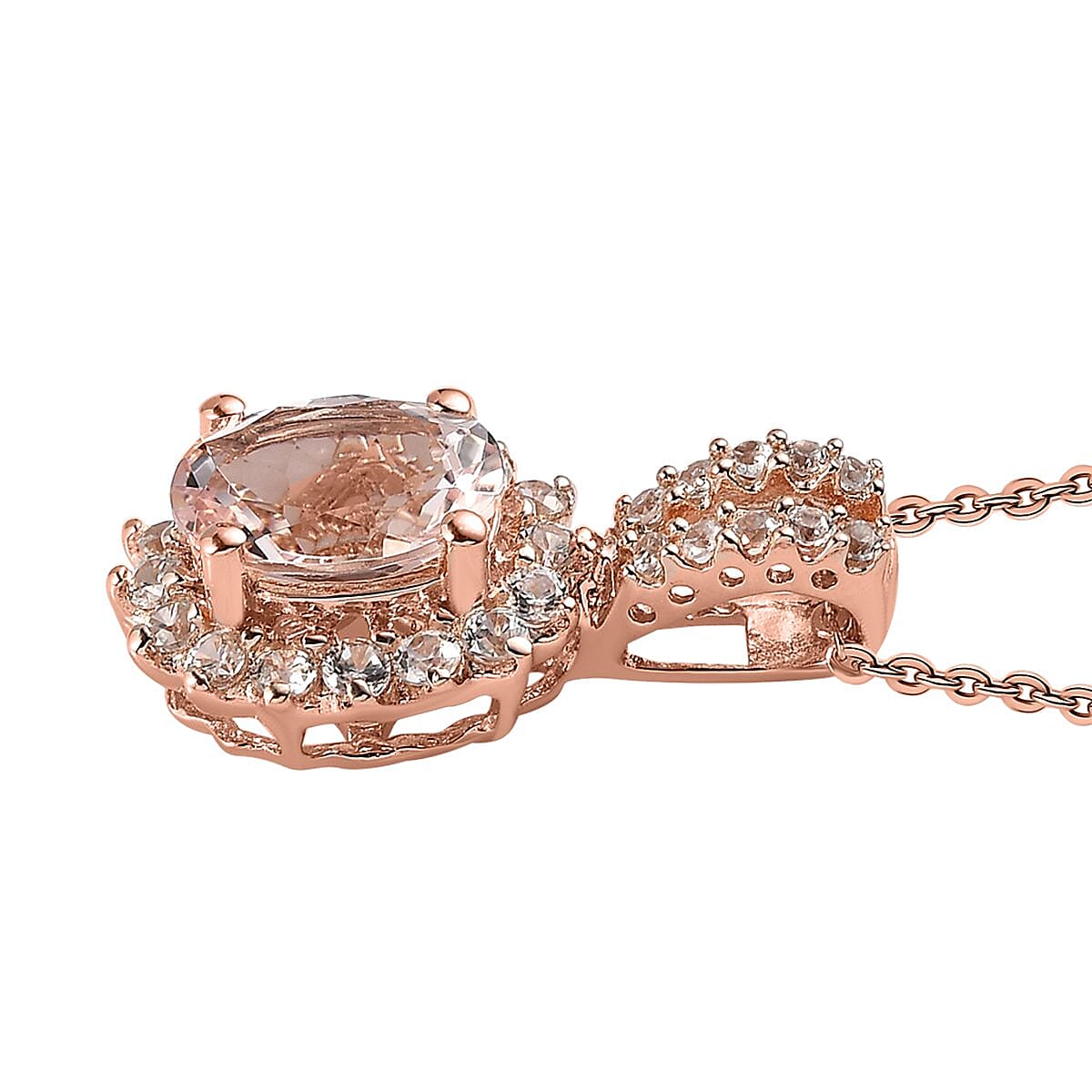 Pink Morganite and Multi Gemstone Floral Pendant Necklace 20 Inches in Vermeil Rose Gold Over Sterling Silver 1.85 ctw image number 3