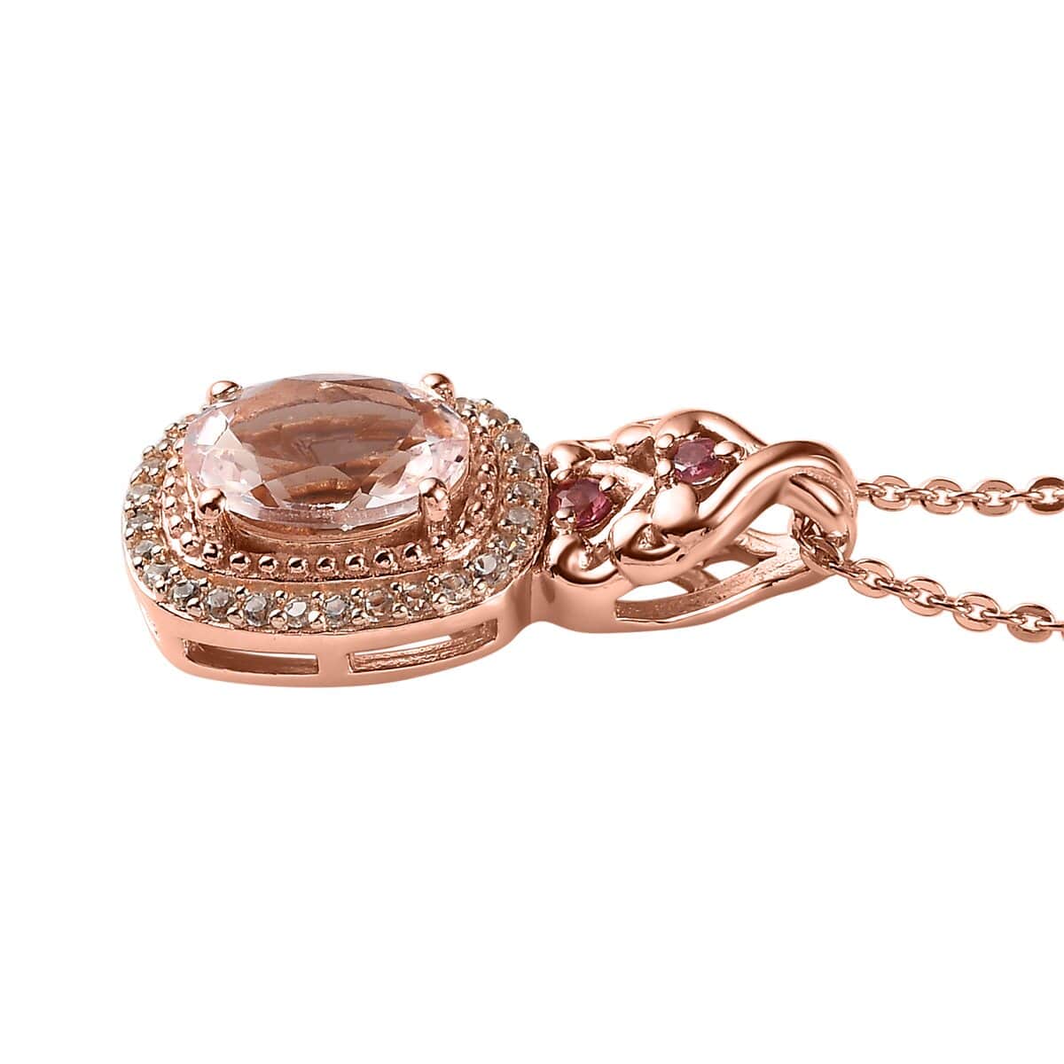 Pink Morganite and Multi Gemstone Ring and Pendant Necklace 20 Inches in Vermeil Rose Gold Over Sterling Silver 2.60 ctw image number 6