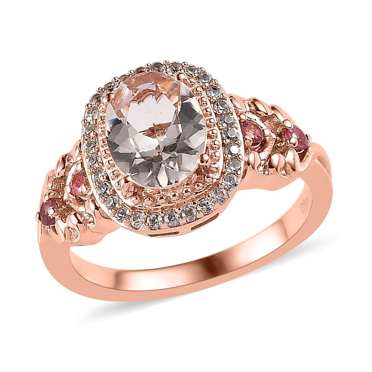 Pink Morganite and Multi Gemstone Ring (Size 8.0) and Pendant Necklace 20 Inches in Vermeil Rose Gold Over Sterling Silver 2.60 ctw image number 3