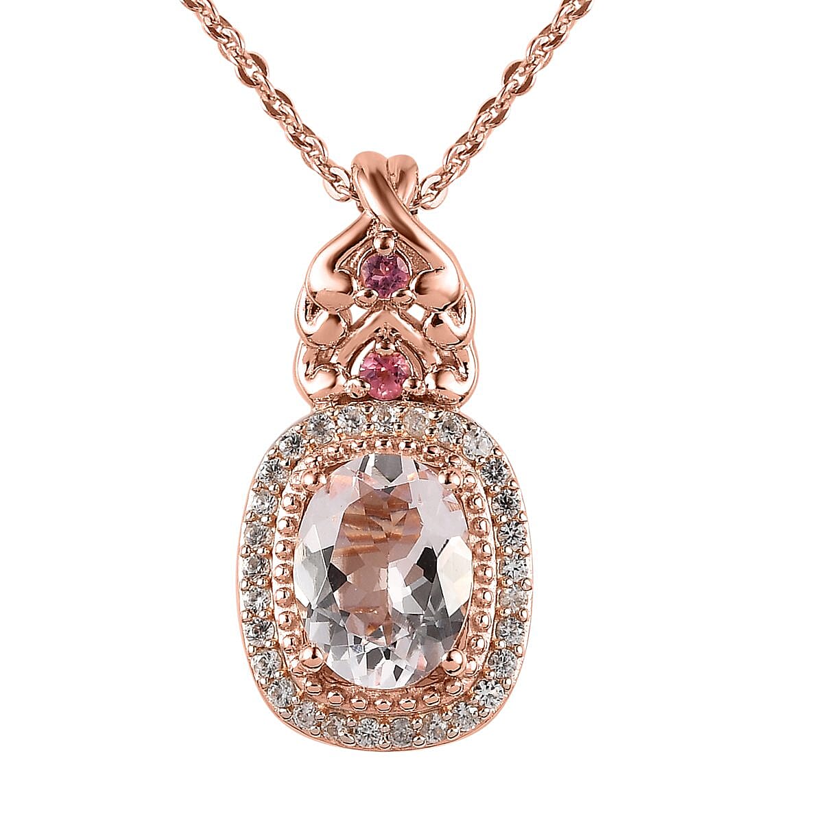 Pink Morganite and Multi Gemstone Ring (Size 8.0) and Pendant Necklace 20 Inches in Vermeil Rose Gold Over Sterling Silver 2.60 ctw image number 5