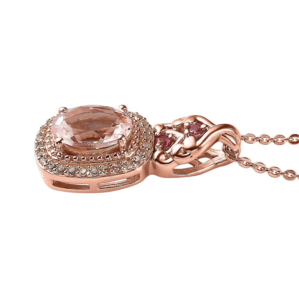 Pink Morganite and Multi Gemstone Ring (Size 8.0) and Pendant Necklace 20 Inches in Vermeil Rose Gold Over Sterling Silver 2.60 ctw image number 6
