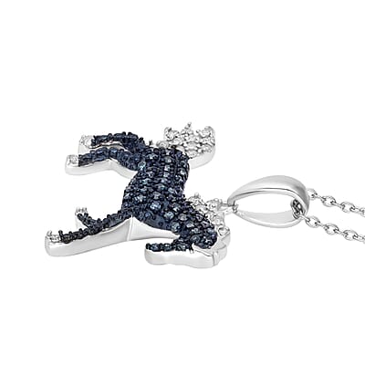Venice Blue Diamond I1-I2 and Diamond Horse Pendant Necklace 18 Inches in Platinum Over Sterling Silver 0.33 ctw