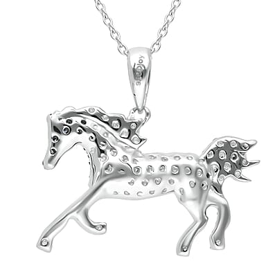 Venice Blue Diamond I1-I2 and Diamond Horse Pendant Necklace 18 Inches in Platinum Over Sterling Silver 0.33 ctw