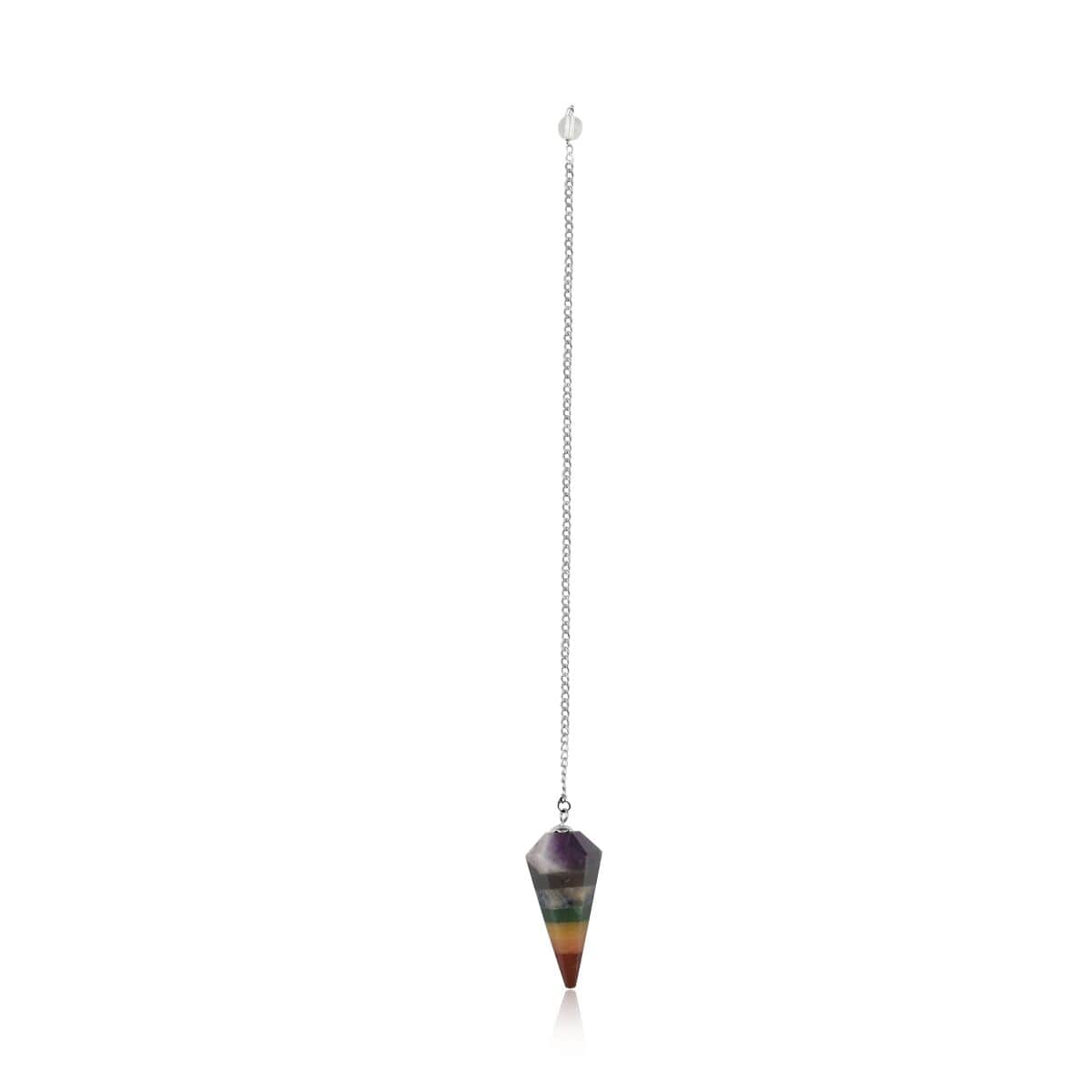 Multi Gemstone Chakra Button Pendulum Pendant in Silvertone with Sterling Silver Chain (7.5 Inches) 50.30 ctw image number 0