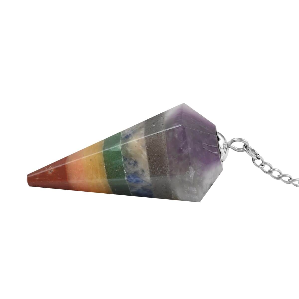 Multi Gemstone Chakra Button Pendulum Pendant in Silvertone with Sterling Silver Chain (7.5 Inches) 50.30 ctw image number 2