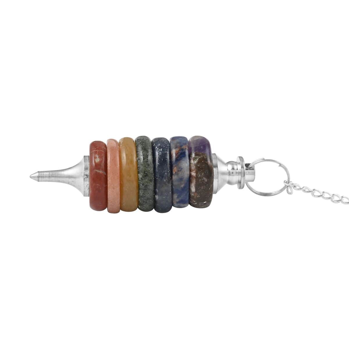 Multi Gemstone 7 Chakra Button Pendulum Pendant in Silvertone with Sterling Silver Chain (7 In) 75ctw image number 2