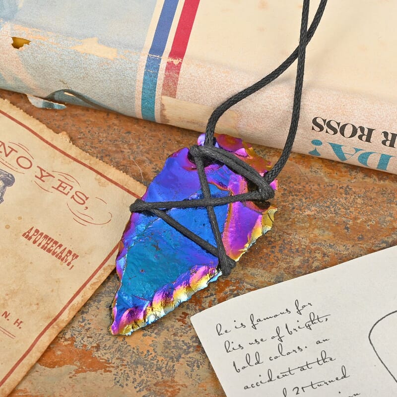 Drusy Rainbow Plated 14.00 ctw Arrowhead Pendant Necklace 30 Inches
