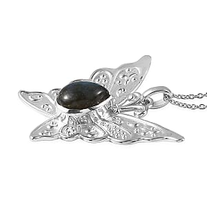 Malagasy Labradorite 6.25 ctw Butterfly Pendant Necklace in Platinum Over Copper with Magnet and Stainless Steel 20 Inches, Tarnish-Free, Waterproof, Sweat Proof Jewelry