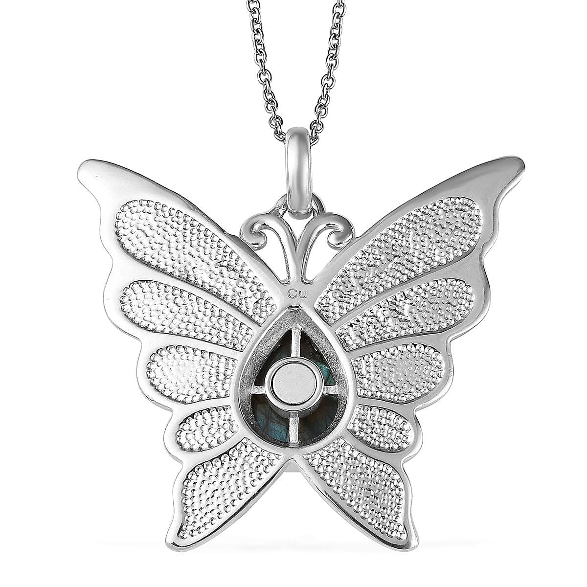 Malagasy Labradorite 6.25 ctw Butterfly Pendant Necklace in Platinum Over Copper with Magnet and Stainless Steel 20 Inches, Tarnish-Free, Waterproof, Sweat Proof Jewelry