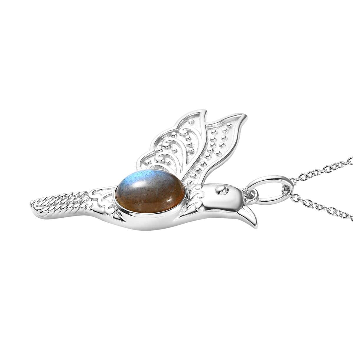 Malagasy Labradorite Pendant Necklace (20 Inches) in Platinum Over Copper with Magnet and Stainless Steel 5.60 ctw , Tarnish-Free, Waterproof, Sweat Proof Jewelry image number 3