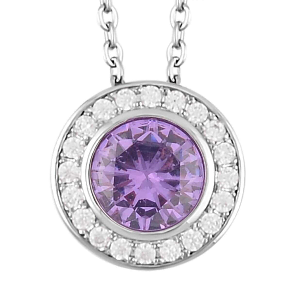 Simulated Purple Diamond, Simulated Diamond Halo Pendant Necklace 20 Inches and Stud Earrings in Silvertone 7.10 ctw image number 2