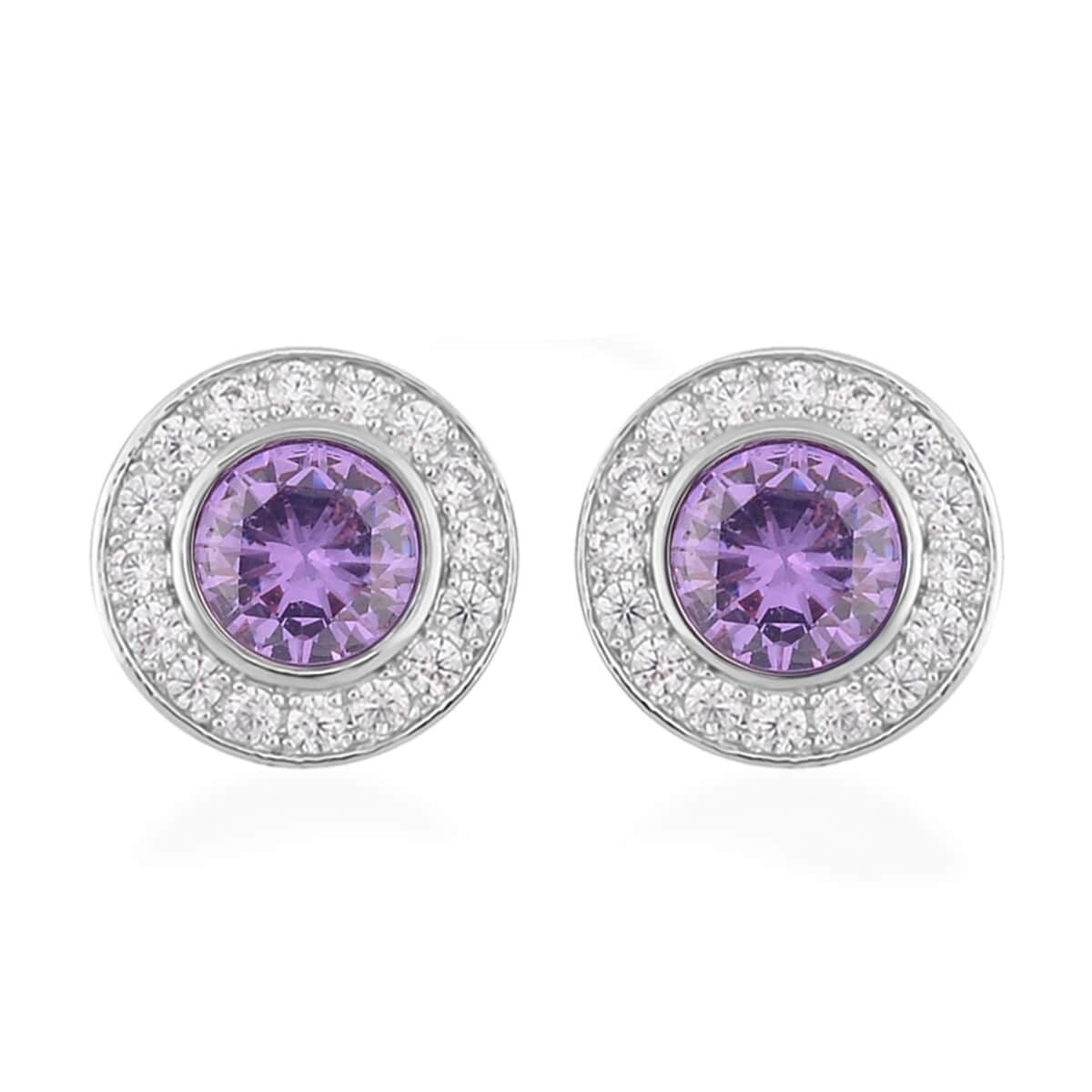 Simulated Purple Diamond, Simulated Diamond Halo Pendant Necklace 20 Inches and Stud Earrings in Silvertone 7.10 ctw image number 5