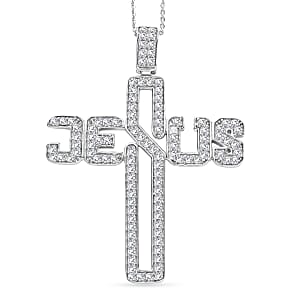 Doorbuster D'Joy Moissanite 1.50 ctw Jesus Cross Pendant Necklace in Rhodium Over Sterling Silver 20 Inches