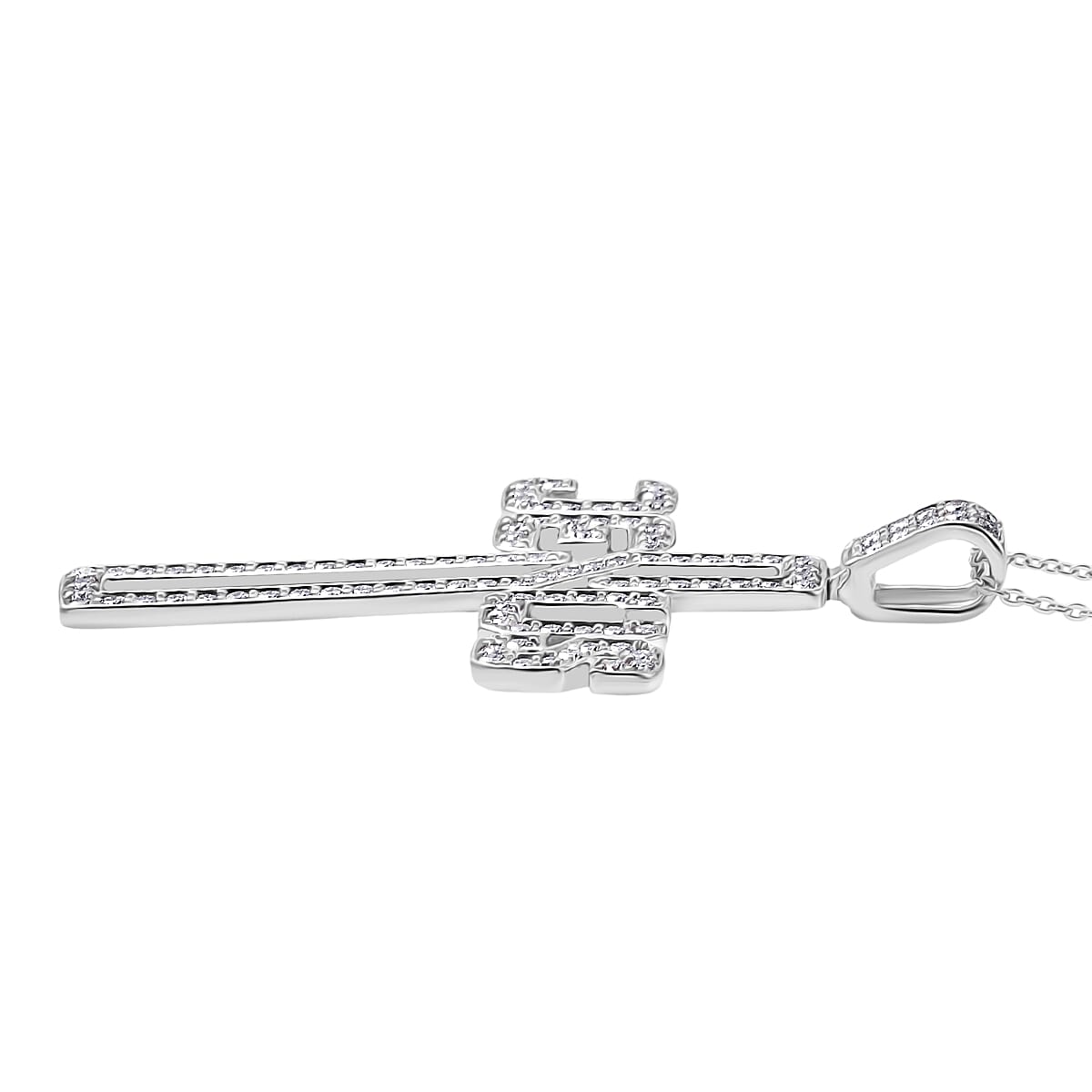  D'Joy Moissanite 1.50 ctw Jesus Cross Pendant Necklace in Rhodium Over Sterling Silver 20 Inches