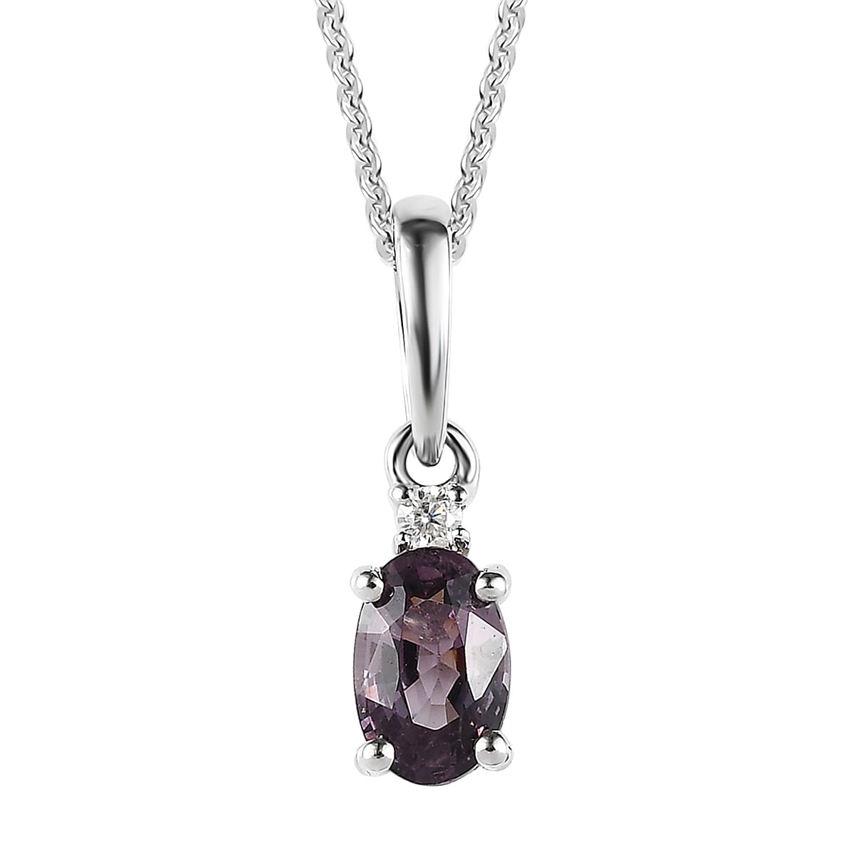 Tanzanian Lavender Spinel and Moissanite Ring (Size 5.0) and Pendant Necklace 20 Inches in Platinum Over Sterling Silver 1.25 ctw