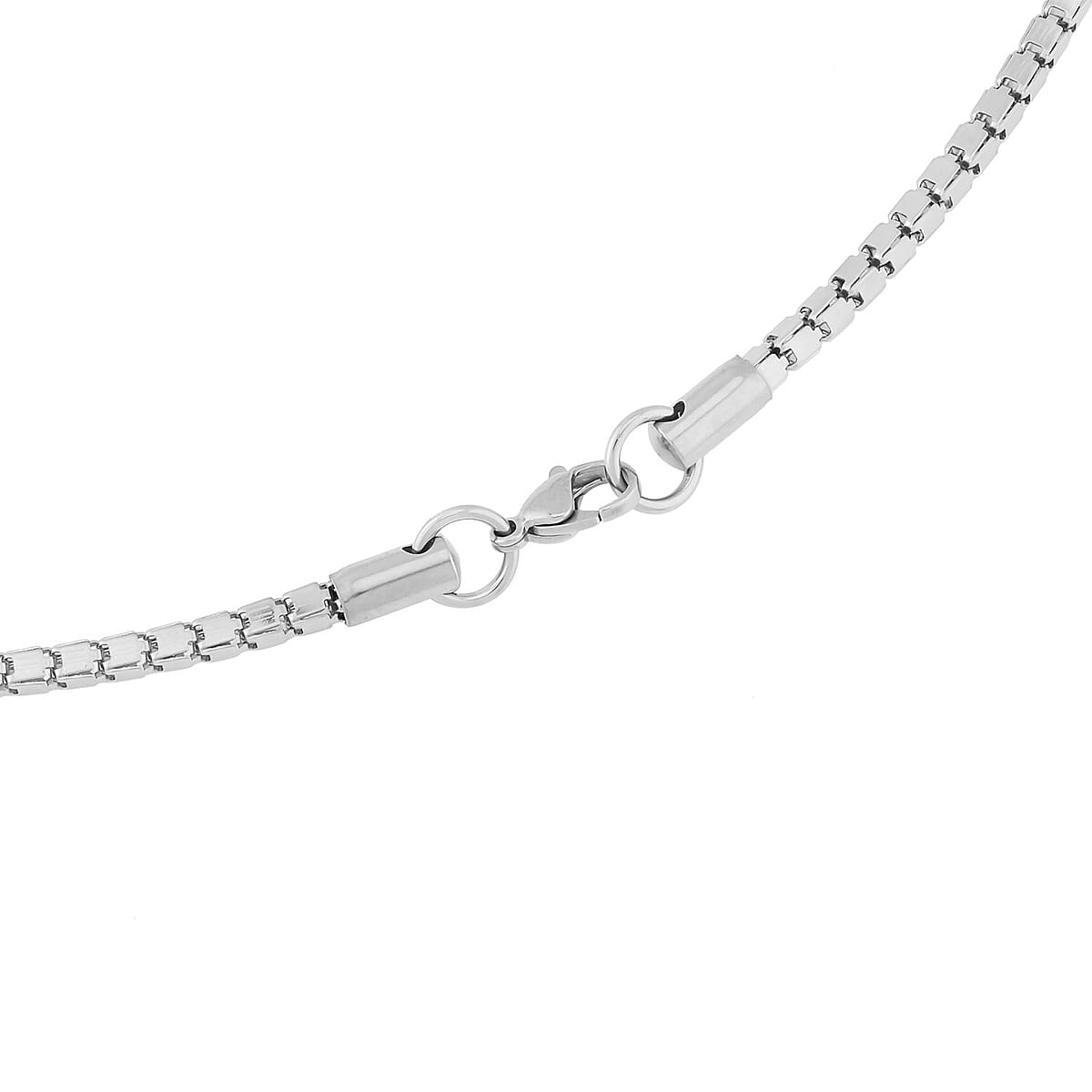 Set of 2 Flat Box & Herringbone Link Men's Chain Necklace 24 Inches in Stainless Steel image number 4