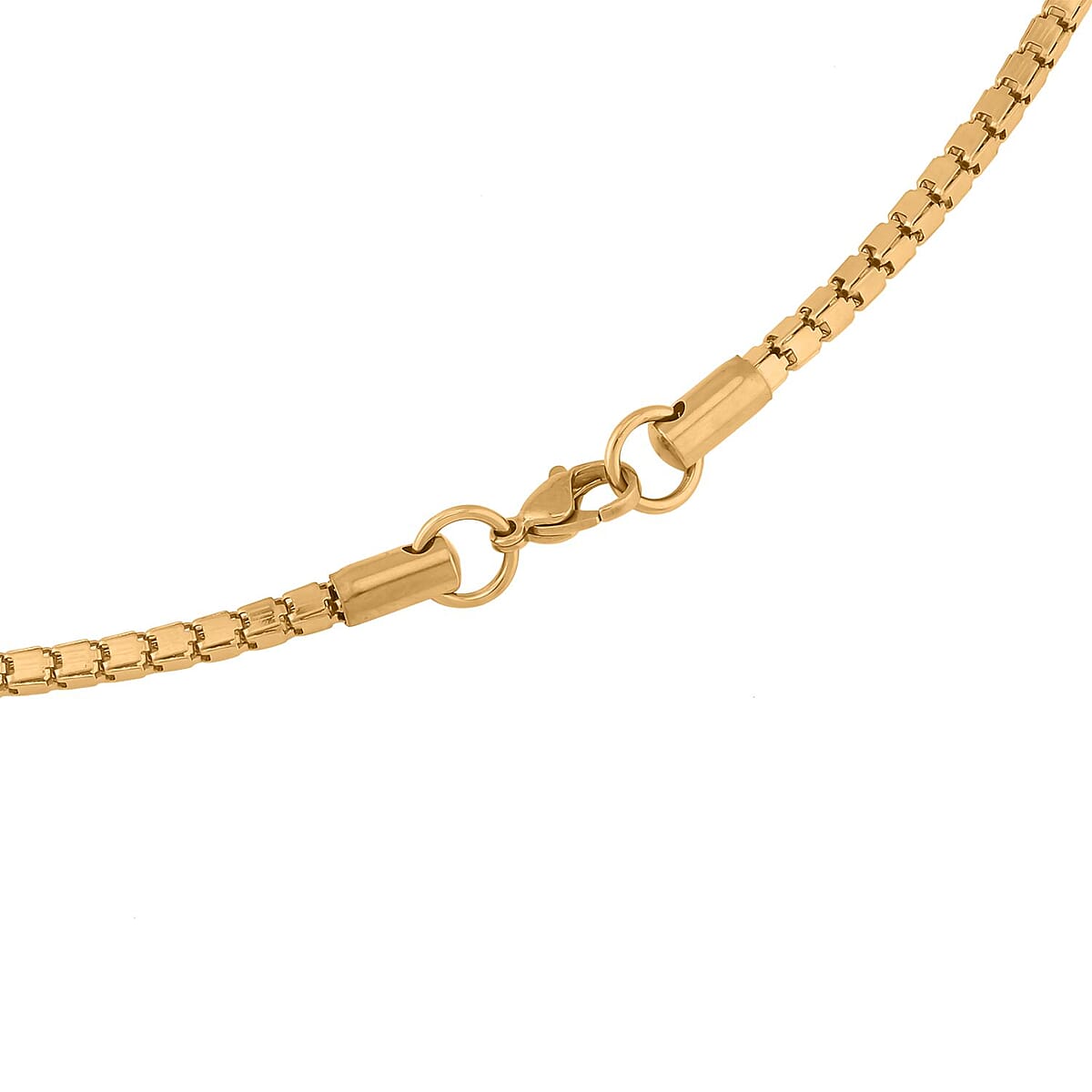 Set of 2 Flat Box & Herringbone Link Men's Chain Necklace (24 Inches) in ION Plated YG Stainless Steel | Tarnish-Free, Waterproof, Sweat Proof Jewelry image number 4
