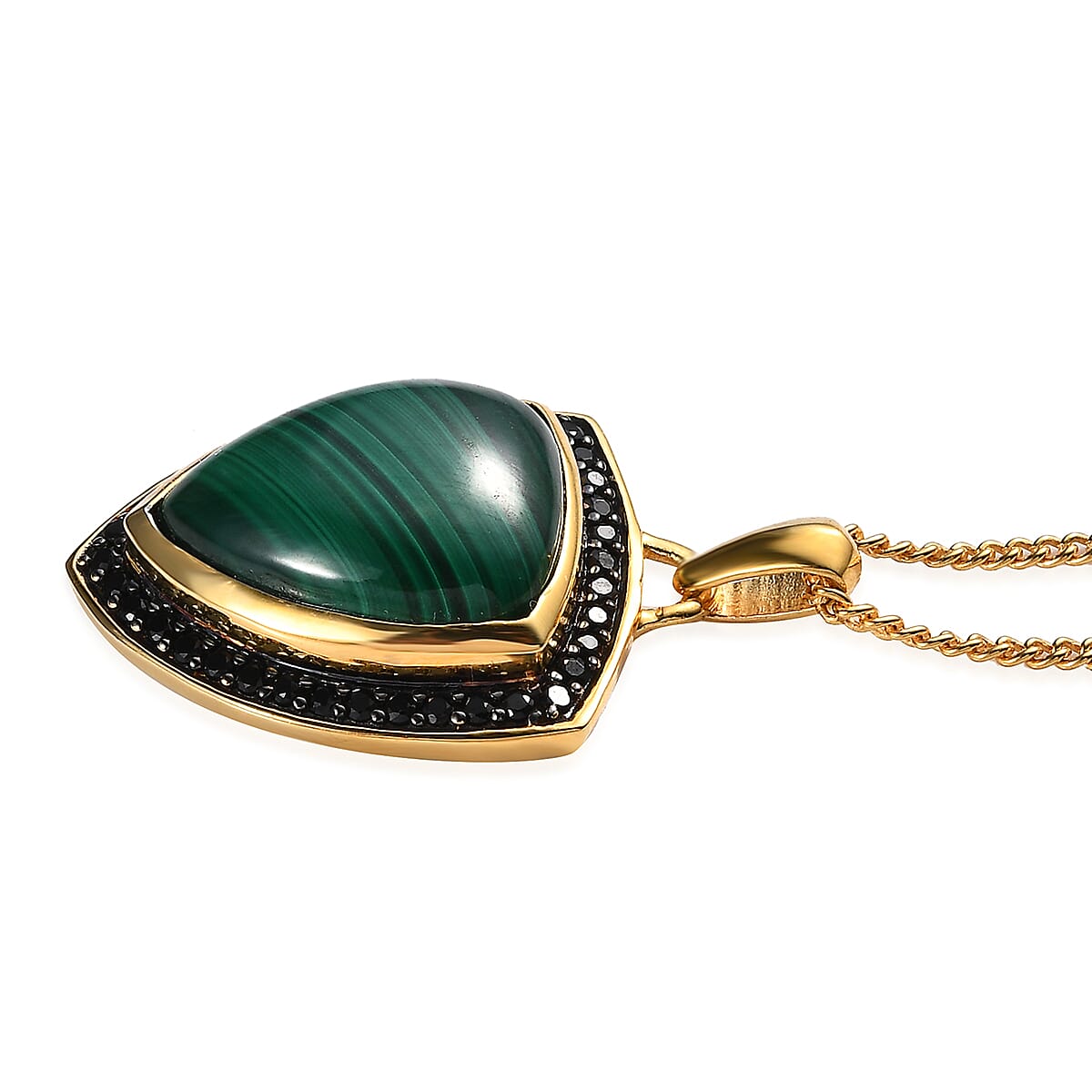 African Malachite and Thai Black Spinel Men's Pendant Necklace 24 Inches in 14K Yellow Gold Over Sterling Silver 15.00 ctw image number 3