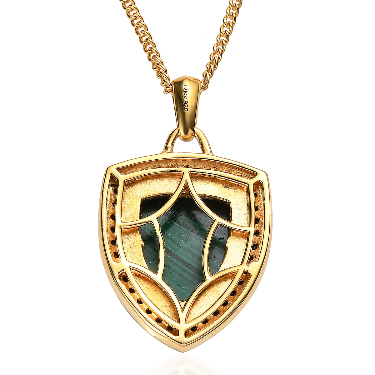 African Malachite and Thai Black Spinel Men's Pendant Necklace 24 Inches in 14K Yellow Gold Over Sterling Silver 15.00 ctw image number 4
