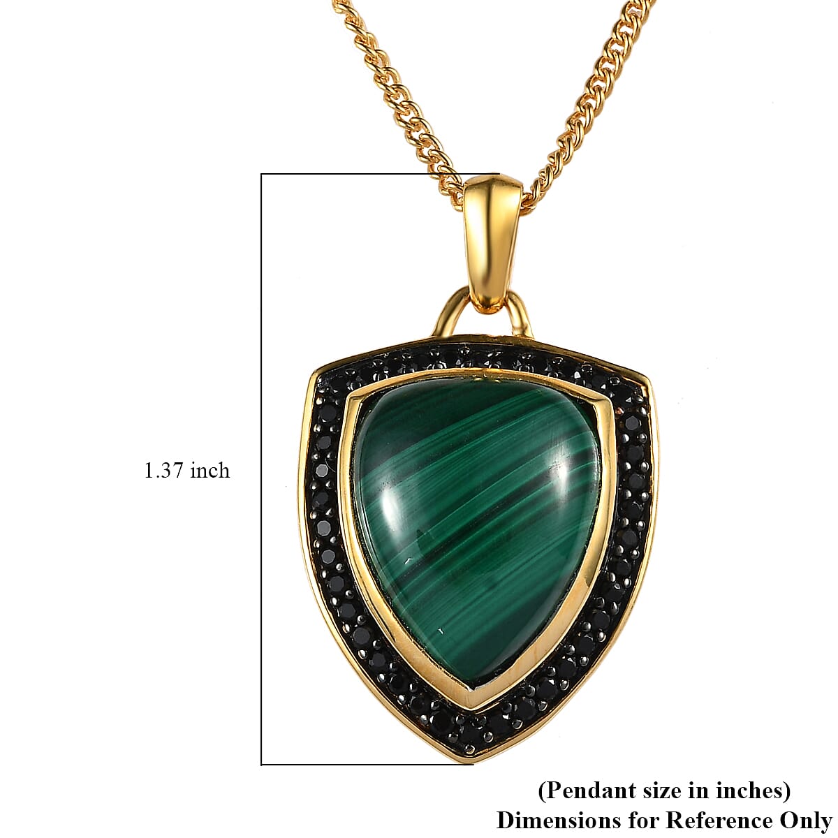 African Malachite and Thai Black Spinel Men's Pendant Necklace 24 Inches in 14K Yellow Gold Over Sterling Silver 15.00 ctw image number 6