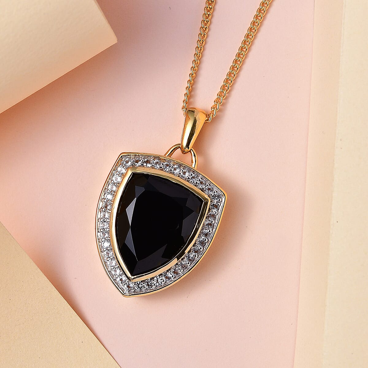 Thai Black Spinel and White Topaz Men's Pendant Necklace 24 Inches in 14K Yellow Gold Over Sterling Silver 15.85 ctw image number 1