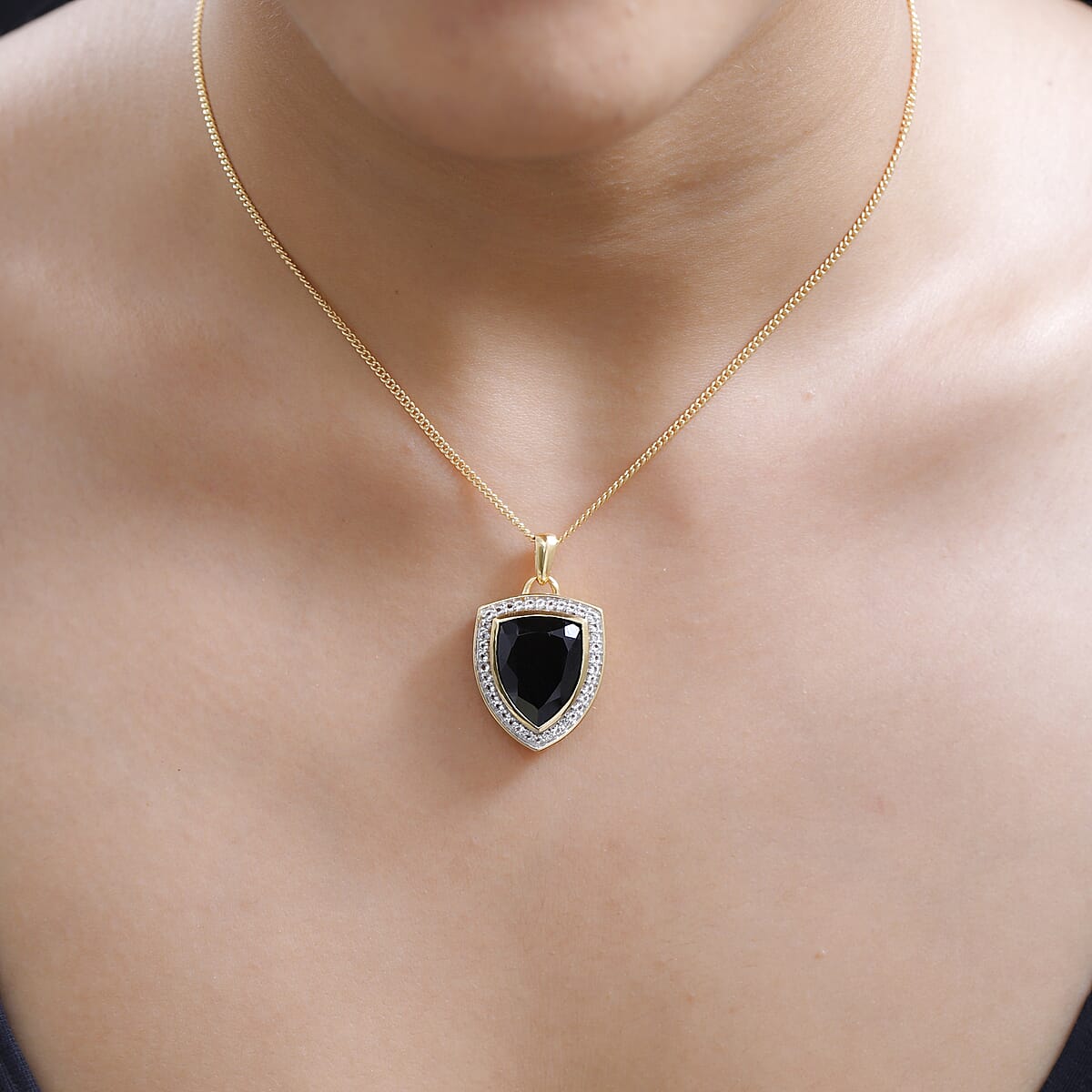 Thai Black Spinel and White Topaz Men's Pendant Necklace 24 Inches in 14K Yellow Gold Over Sterling Silver 15.85 ctw image number 2