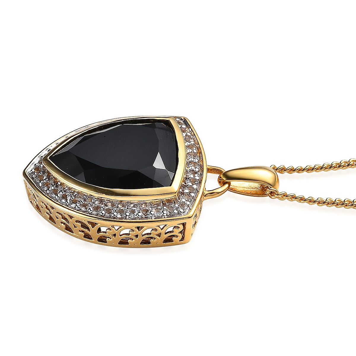 Thai Black Spinel and White Topaz Men's Pendant Necklace 24 Inches in 14K Yellow Gold Over Sterling Silver 15.85 ctw image number 3